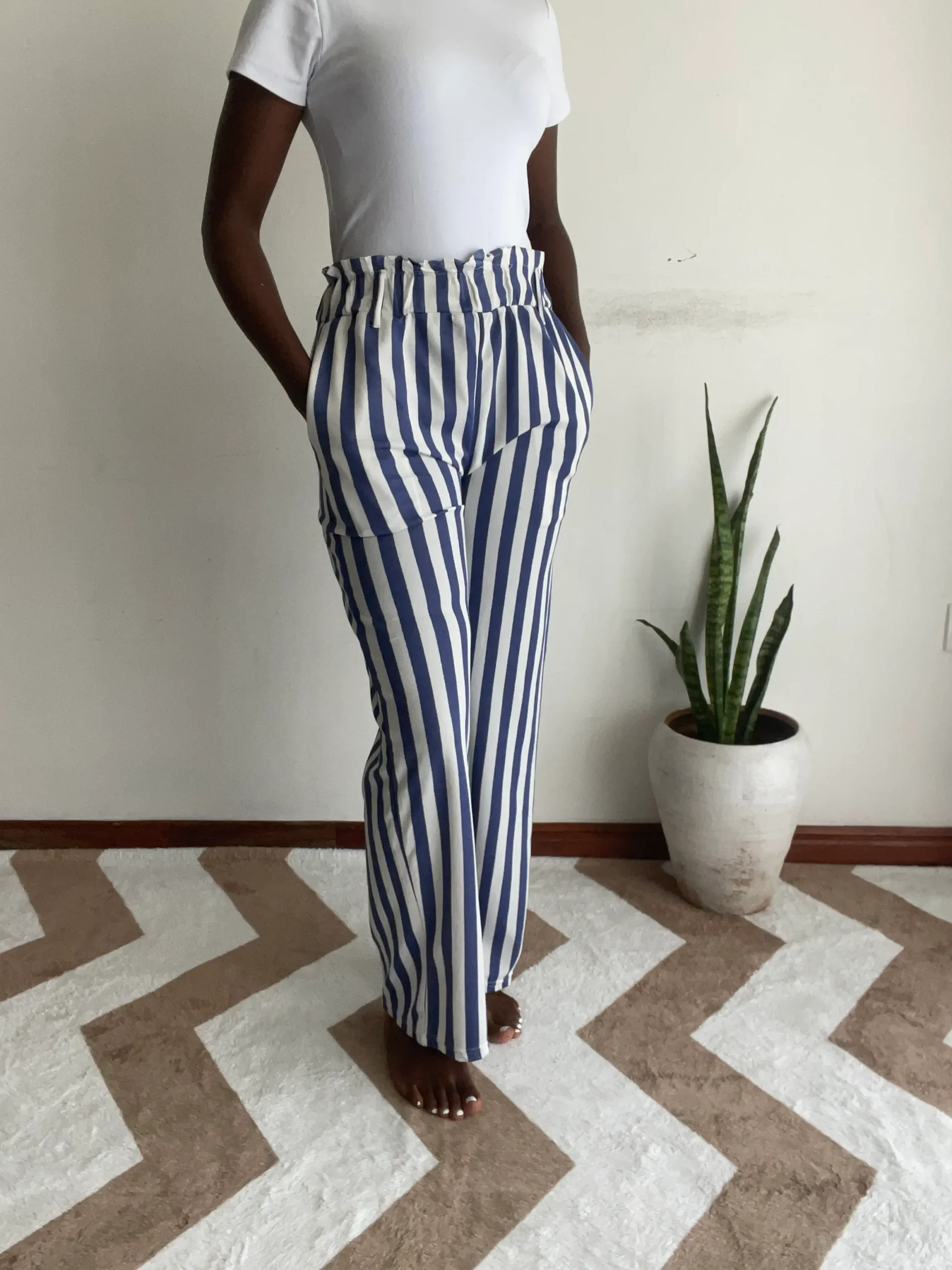 Navy & White Striped Stretchy Palazzo Pants navy and white striped stretchy palazzo pants kenya