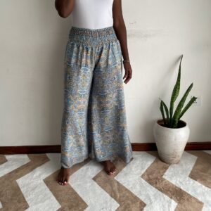 New Arrivals baby blue paisley palazzo pants front view