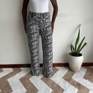 Home black and white ditsy floral wide-leg pants front view