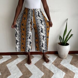 Home cream and navy elephant print culotte front view