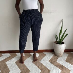 New Arrivals navy pinstripe tapered trousers front view