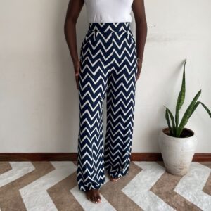 New Arrivals navy and white chevron wide-leg pants front view