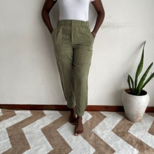 New Arrivals olive cargo tapered trousers front view