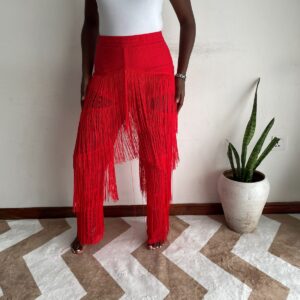 New Arrivals red fringe wide-leg statement pants front view
