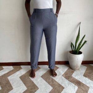 New Arrivals slate grey tailored tapered trousers front view