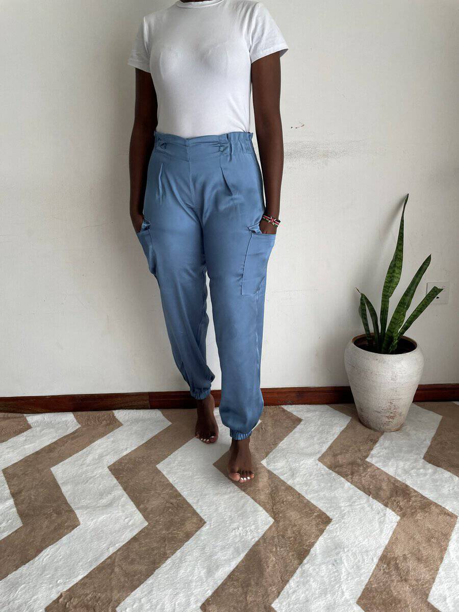 steel blue satin cargo jogger size 8 02 steel blue satin cargo jogger side view