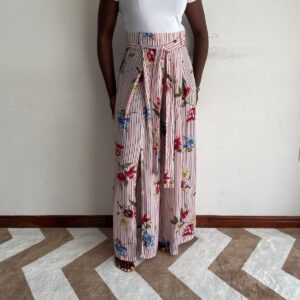 Home white and red pinstripe floral palazzo front view
