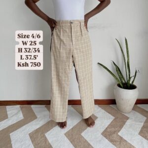 Beige Check Tailored Trousers, with measurements