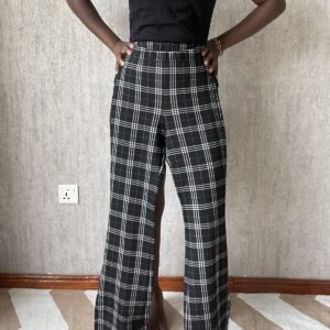 Black & White Check Wide-Leg Pants, front view