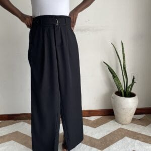 Black Belted Wide-Leg Trousers, front view