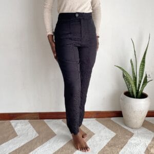 Black Button-Front Slim Trousers, front view