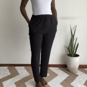 Black Drawstring Tapered Trousers, front view