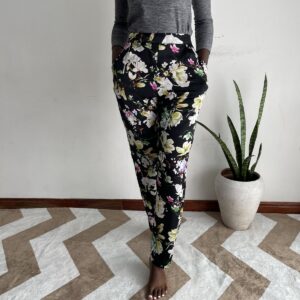 Black Floral Print Straight Trousers, front view
