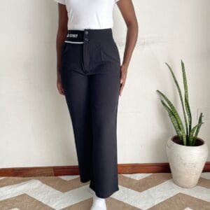 Black High-Waist Straight Trousers, front view