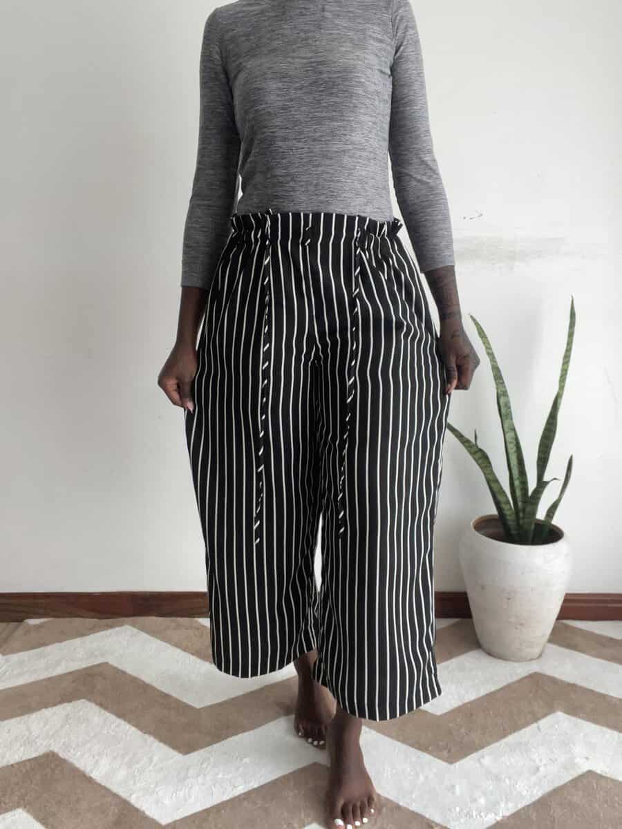 black pinstripe wide leg pants | size 8/10 Black Pinstripe Wide-Leg Pants, another view