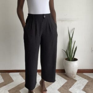 Black Pleated Cropped Trousers, front view