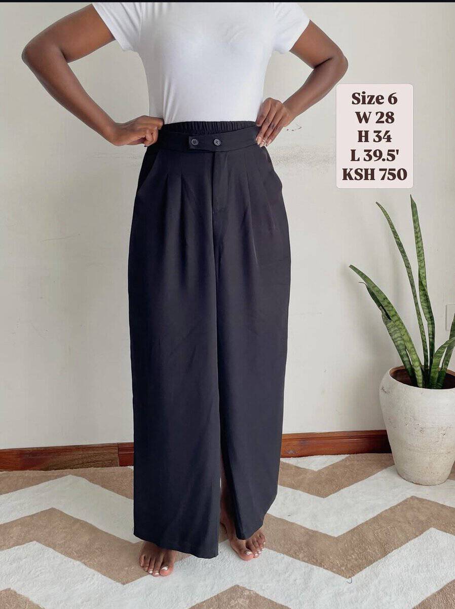 black pleated high waist wide leg trousers | size 6 Black Pleated High-Waist Wide-Leg Trousers, with measurements