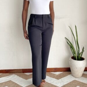 Black Pleated Tailored Trousers, front view