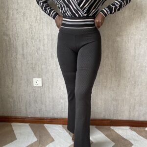Black Textured Flare Pants, front view