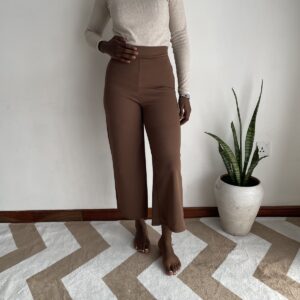 Brown Cropped Wide-Leg Pants, front view