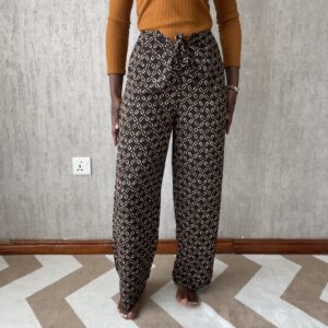 Brown Geometric Tie-Waist Pants, front view