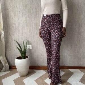 Burgundy Ditsy Floral Flare Pants, front view