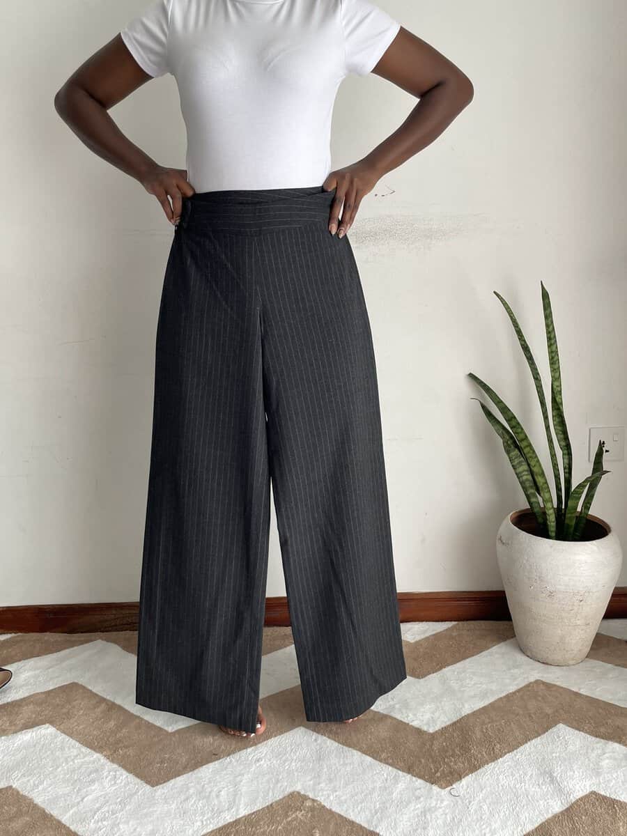 charcoal pinstripe wide leg trousers | size 6/8 Charcoal Pinstripe Wide-Leg Trousers, another view