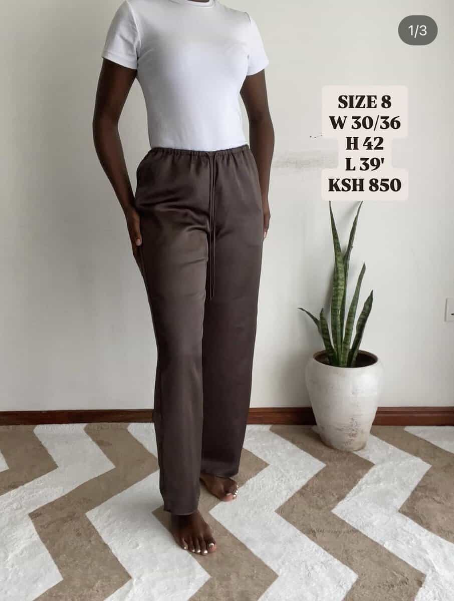 chocolate brown drawstring trousers | size 8 Chocolate Brown Drawstring Trousers, with measurements