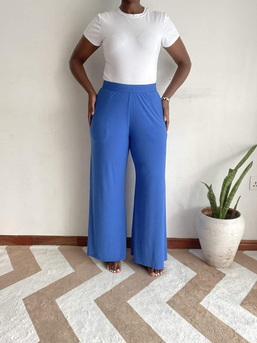 cobalt blue wide leg pants size 12 14 05 Solid cobalt blue wide-leg pants, waist detail