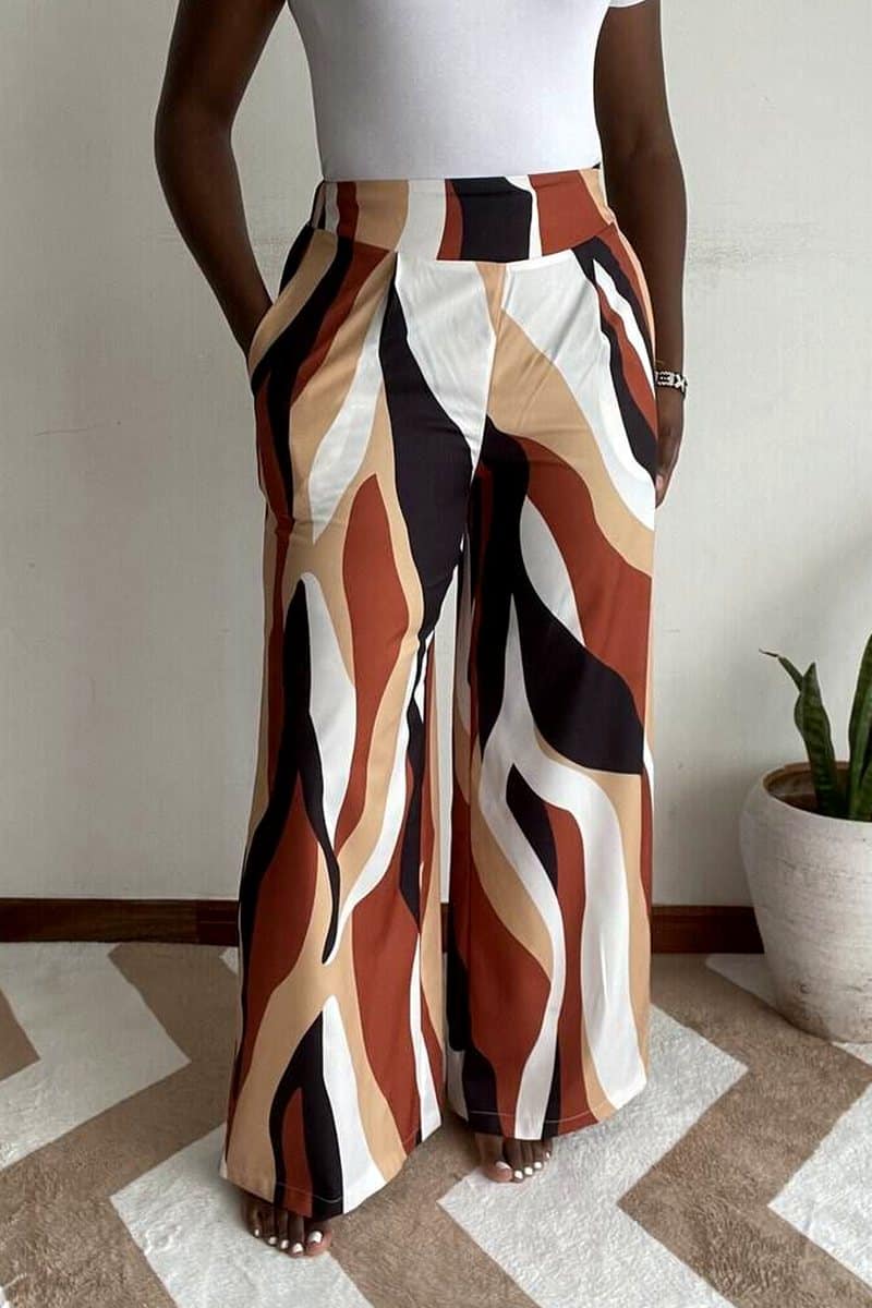 Rust and tan colour-block wide-leg pants
