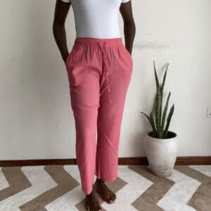 Coral Pink Drawstring Trousers, front view