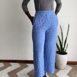 Cornflower Blue Textured Straight Pants, front view