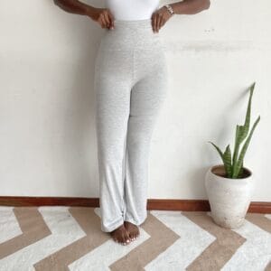 Gray heather straight-leg palazzo pants, front view
