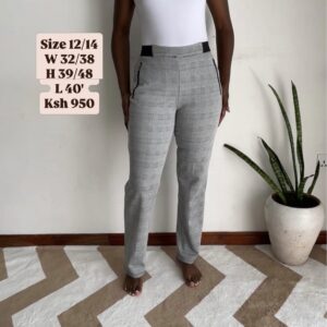 Grey Check Slim Office Trousers, with measurements