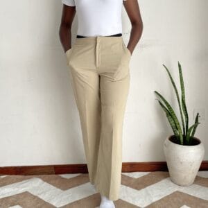 Khaki Beige Tailored Trousers, front view
