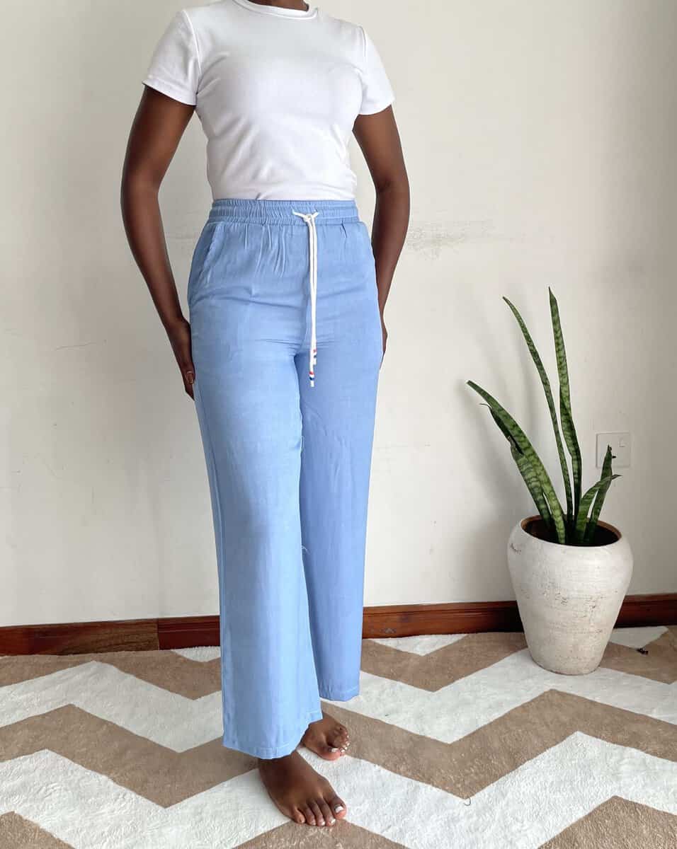 light blue drawstring straight trousers | size 8/10 Light Blue Drawstring Straight Trousers, another view