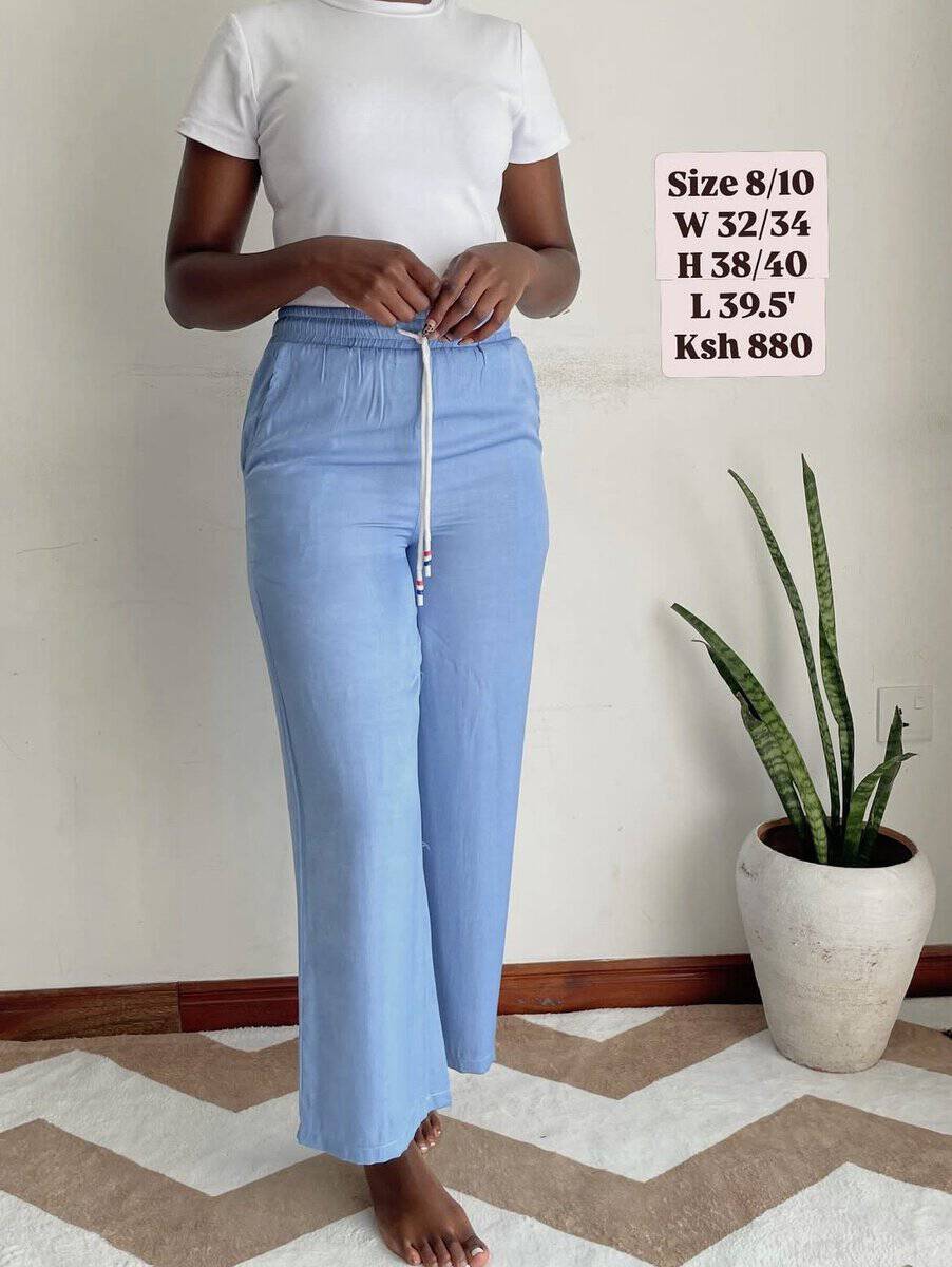 light blue drawstring straight trousers | size 8/10 Light Blue Drawstring Straight Trousers, with measurements