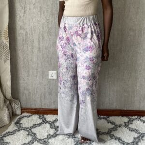 Lilac Floral Wide-Leg Pants, front view