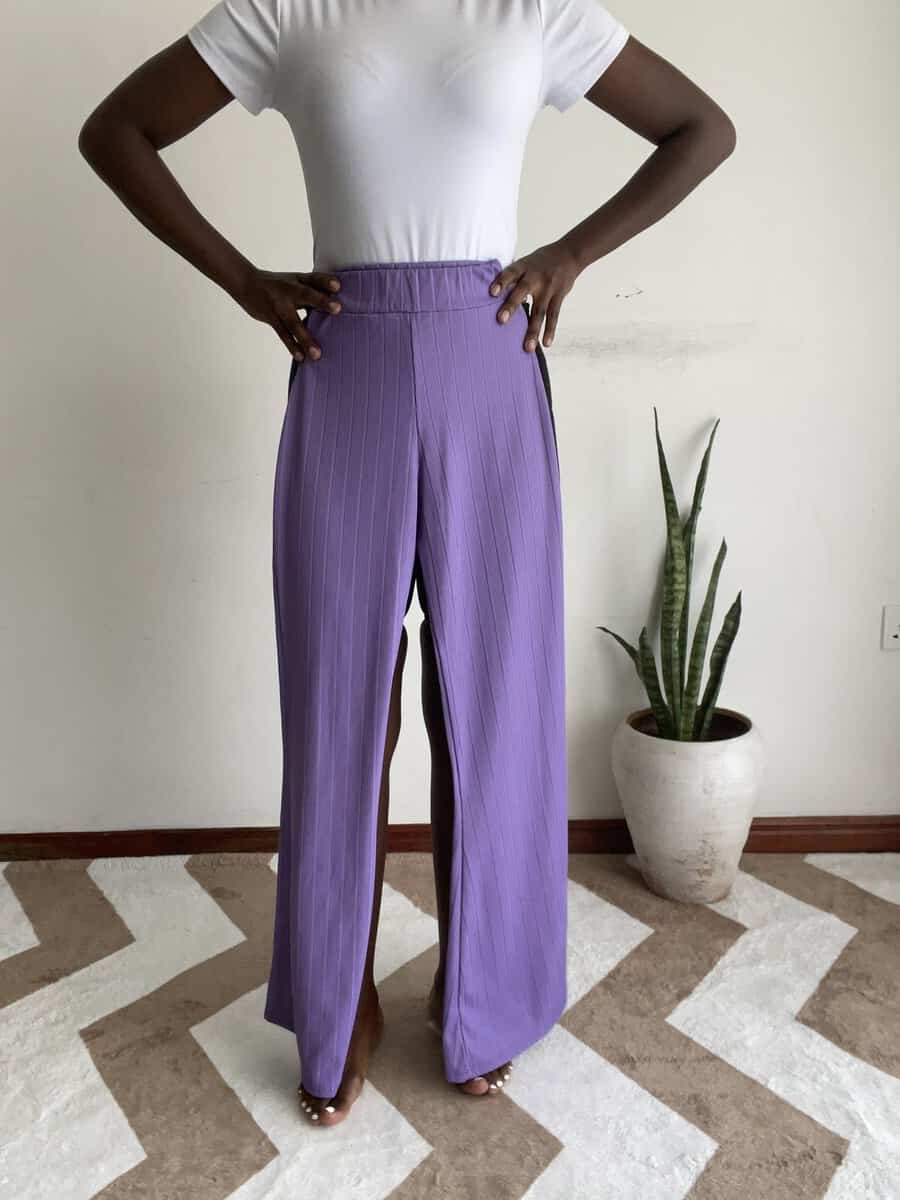 lilac ribbed wide leg pants | size 6 Lilac Ribbed Wide-Leg Pants, front view