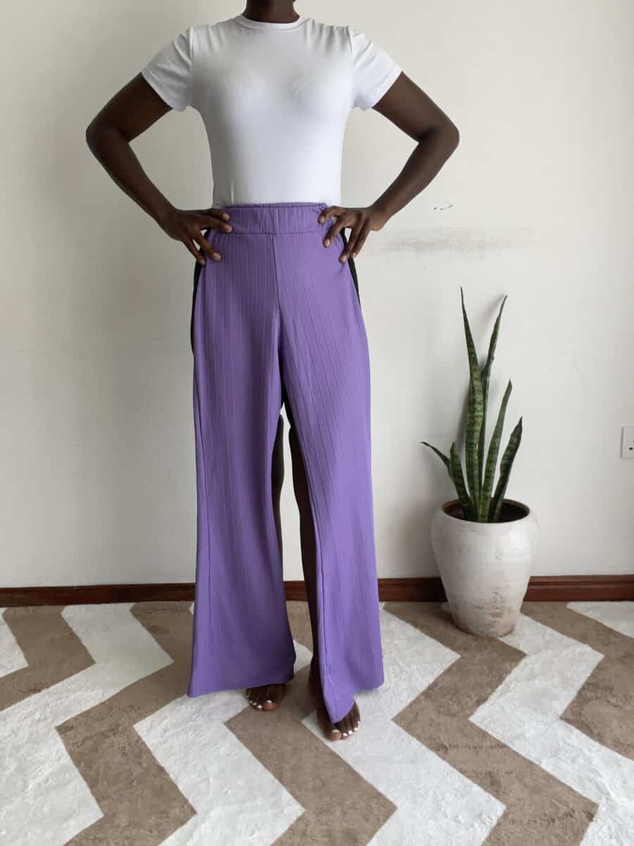 lilac ribbed wide leg pants | size 6 Lilac Ribbed Wide-Leg Pants, another view