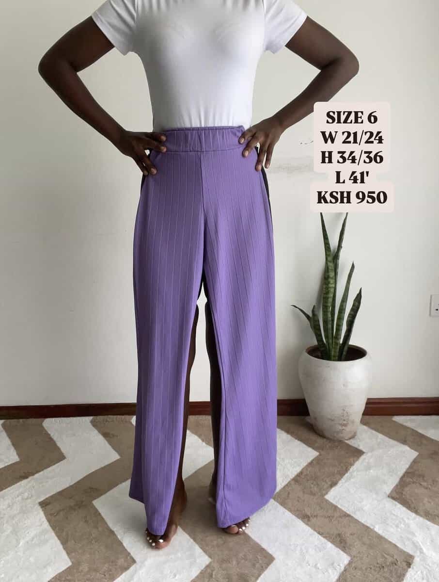 lilac ribbed wide leg pants | size 6 Lilac Ribbed Wide-Leg Pants, with measurements