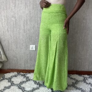 Lime Green Textured Palazzo Pants, front view