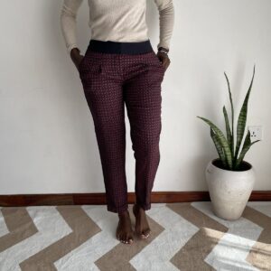 Maroon Geometric Tapered Trousers, front view