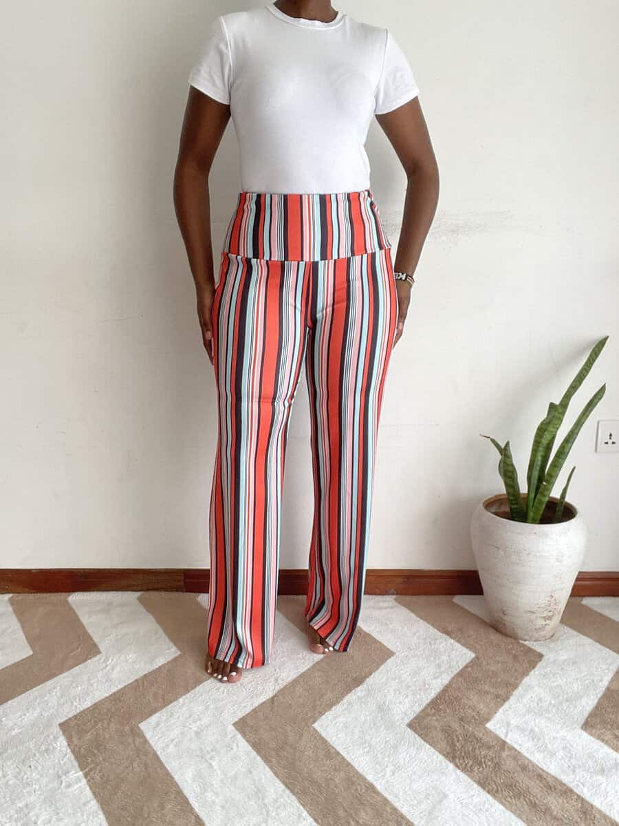multicolor stripe wide leg pants size 10 12 14 01 Multicolour vertical stripe wide-leg pants, front view