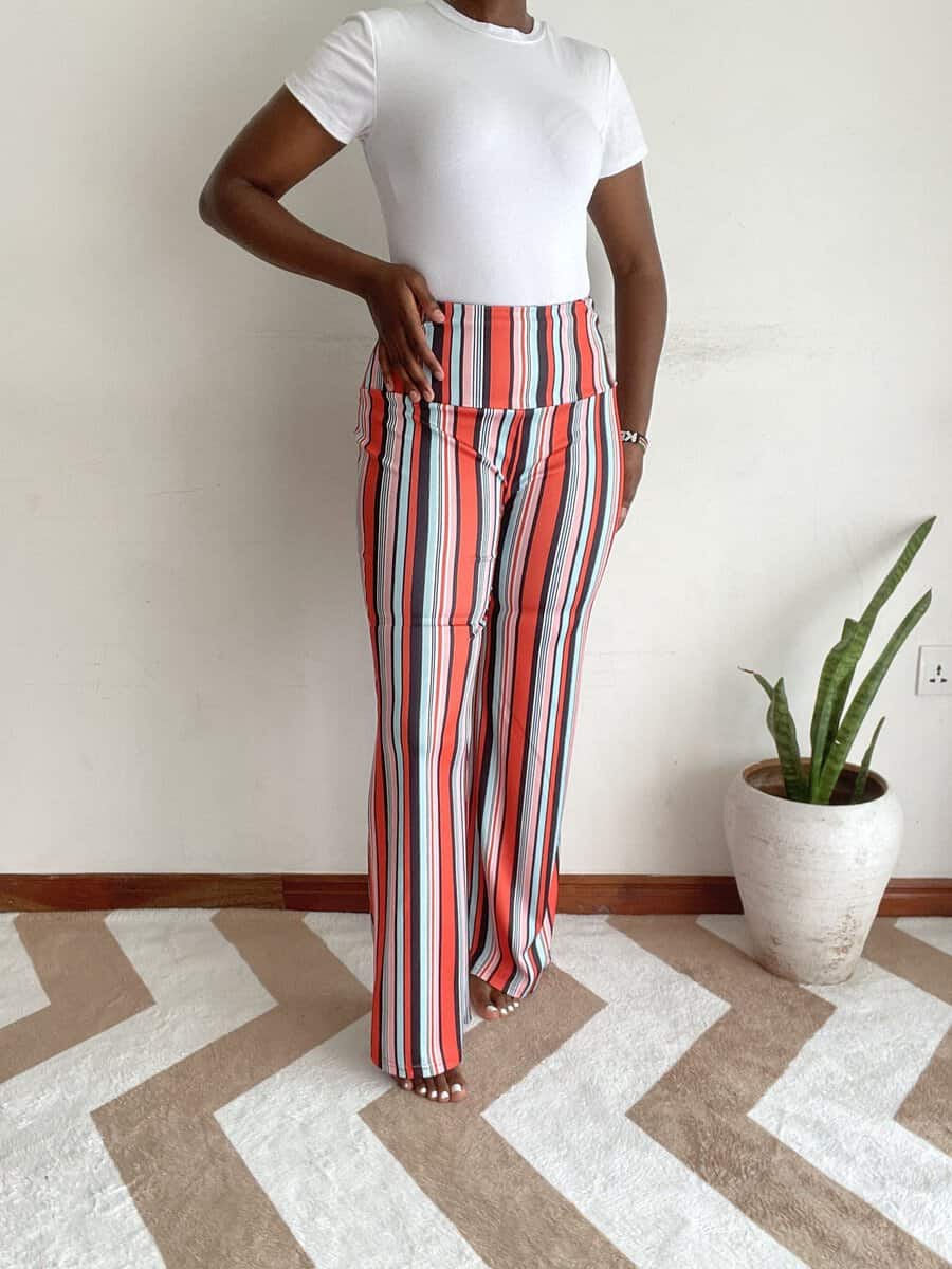 multicolor stripe wide leg pants size 10 12 14 02 Multicolour vertical stripe wide-leg pants, side view