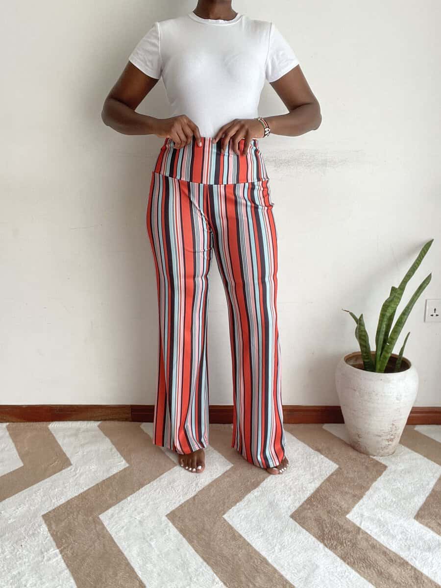 multicolor stripe wide leg pants size 10 12 14 03 Multicolour vertical stripe wide-leg pants, back view