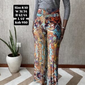 Multicolour Abstract Print Wide-Leg Pants, with measurements