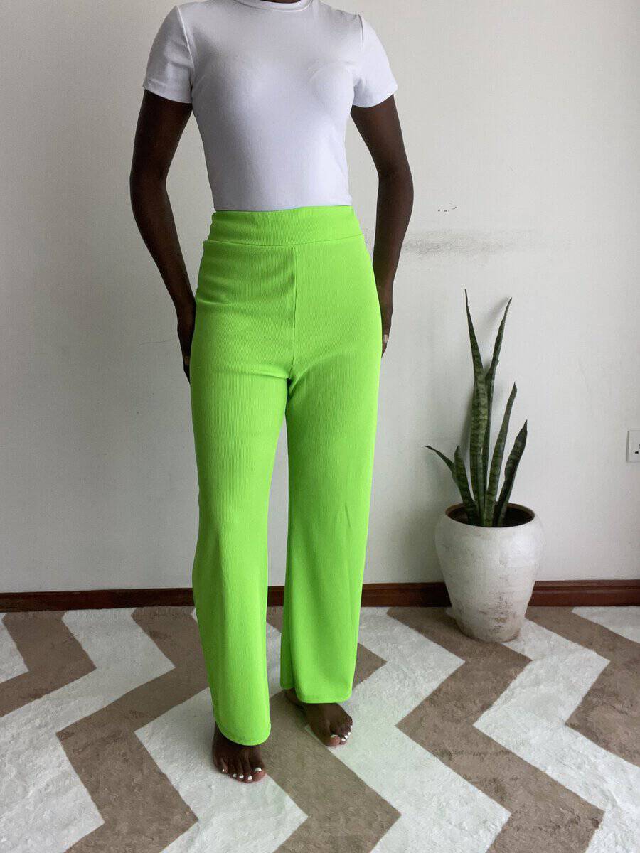 neon green straight leg pants | size 12/14/16 Neon Green Straight-Leg Pants, front view