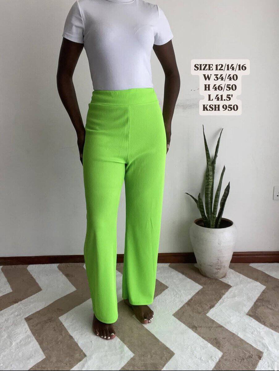 neon green straight leg pants | size 12/14/16 Neon Green Straight-Leg Pants, with measurements