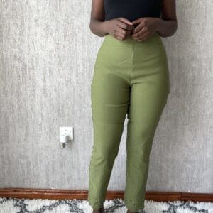 Olive Green Stretch Slim Trousers, front view